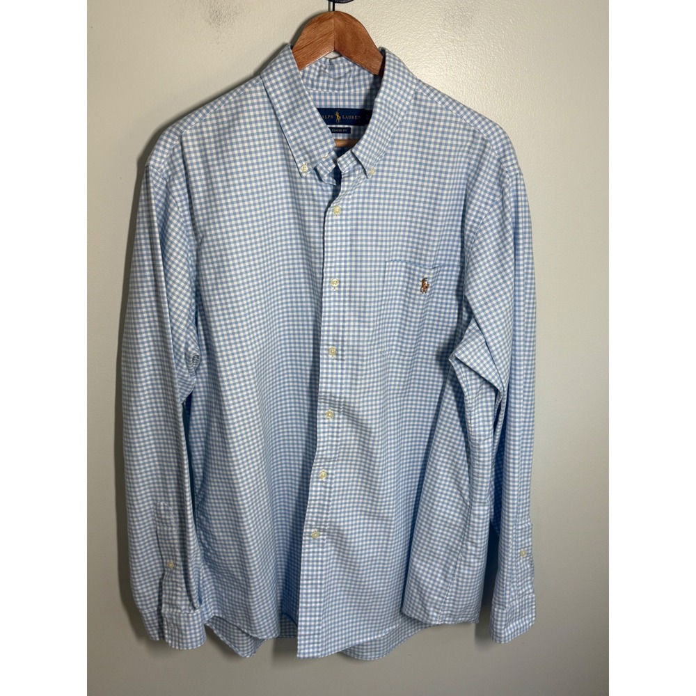Polo Ralph Lauren Mens XL Classic Fit Gingham Button Down Shirt Blue White